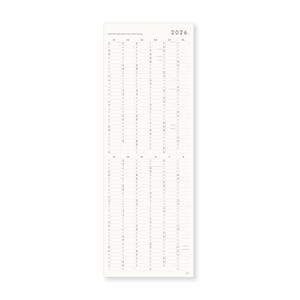 K&ouml;nnte beinhalten: Ein vertikaler Wandkalender f&uuml;r das Jahr 2026 mit wei&szlig;em Hintergrund und schwarzem Text. Das Layout zeigt zw&ouml;lf Spalten f&uuml;r die Monate, wobei die nummerierten Tage in Zeilen angeordnet sind. Der Text 2026 steht in der oberen rechten Ecke.
