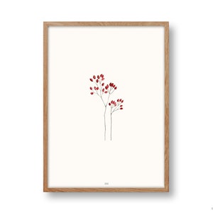 floral poster Din A4 / A3, berry, rosehip branch, rose hips, botanical, plant poster, flower image, minimalist, abstract