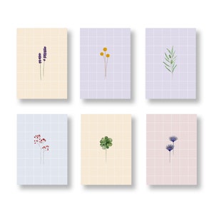 POSTKARTEN-Set aus 6 Karten, Floral-Set, Blumen Grußkarten, Geschenkkarten, Blumenkarten, Pflanzen Karten, 6 Postkarten pro Set, in DIN A6 Floral kariert -Set