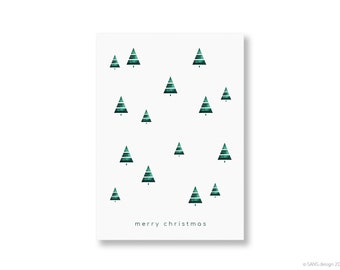 Merry Christmas Postkarte, Frohe Weihnachten, Tannenbäume, Postkarte Weihnachten, Winterkarte, Weihnachtskarte, Din A6 mit Briefumschlag