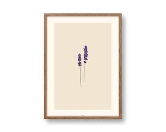 LAVENDEL Poster, florales Poster, Lavendel, floral, lila, botanisch, Pflanzenposter, Blumenbild, minimalistisch, DIN A4 oder DIN A3