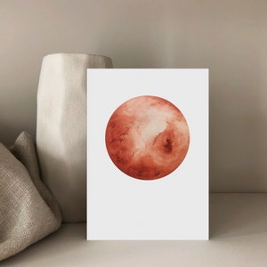 Carte postale LUNE, globe, CARTE D'ANNIVERSAIRE, image CERCLE, abstrait, carte bébé, minimaliste, aquarelle, orange, Din A6
