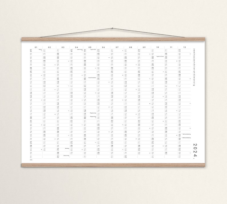 Annual planner A2/A1 with adhesive dots 2024, calendar with stickers, annual overview, large calendar, calendar poster, wall calendar mit Posterleisten