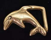 1970 39 s Small Solid Brass Dolphin Vintage Belt Buckle