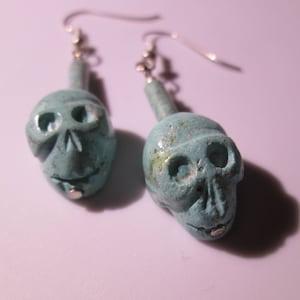 Faux Turquoise Skull and Bead Dangle Earring