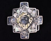 Mother of Pearl Rose Quartz Stone and Shell Inlay Vintage Boho Hippy Belt Buckle