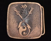 Samurai Sword Yin Yang Asian Character Lettering Symbol Vintage Belt Buckle