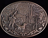 Bird Dog Hunter Shotgun Quail Covey Solid Brass Vintage Belt Buckle - OCTanner 1981