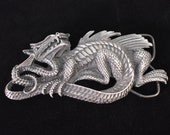 1979 Dragon Fantasy Art Medieval Pewter Vintage Belt Buckle - Vinegarroon Foundries