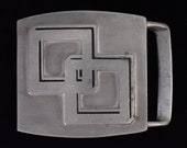 1980 39 s Square Geometric Retro Vintage Pewter Belt Buckle - John E McCann