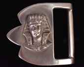 1978 Pharaoh Egyptian Mummy Sphinx Hieroglyph Vintage Pewter Belt Buckle - Artist Signed quot Elias quot