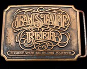 Falstaff Beer 1970s Solid Brass Vintage Belt Buckle