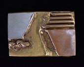 1988 David Mills Bowman Handmade Abstract Brutalist Brass Vintage Belt Buckle