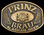 Prinz Bräu Alaskan Beer Solid Brass 1970s Vintage Belt Buckle