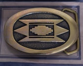 1978 Southwestern Geometric Solid Brass Vintage Belt Buckle - BTS