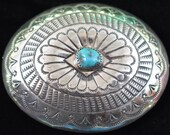 Sterling Silver Southwestern Turquoise Stone Vintage Belt Buckle