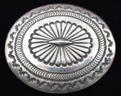Sand Cast Sterling Silver Stamped Concho Vintage Belt Buckle