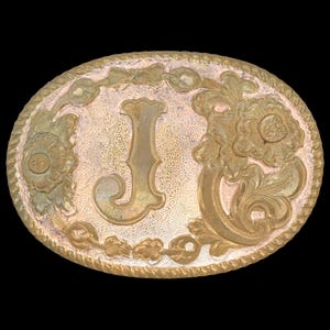 Letter J Western Engraved Vintage Belt Buckle - Crumrine Made in USA