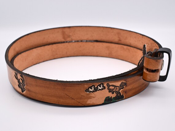 Vintage Genuine Leather Handmade Deer Buck Belt ~… - image 4