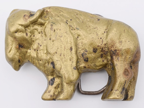 Solid Brass Bison Buffalo Stampede Vintage Belt B… - image 1
