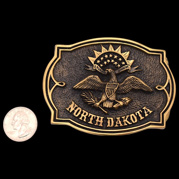 North Dakota Flag Seal Solid Brass Vintage Belt B… - image 4