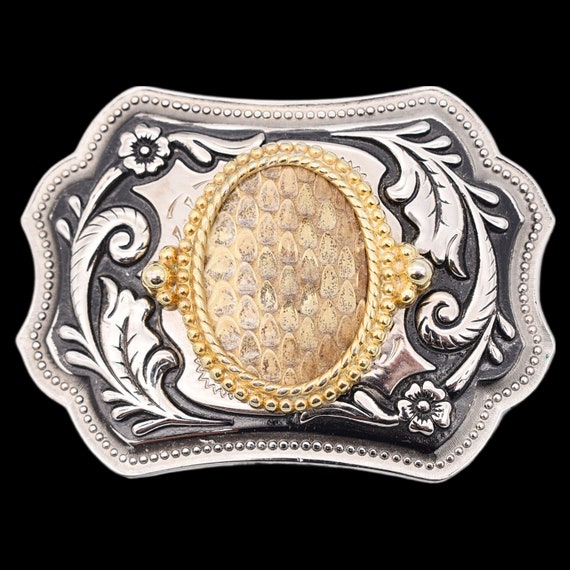 Snakeskin Rattlesnake Western Cowboy Vintage Belt Buckle - Etsy display picture 1