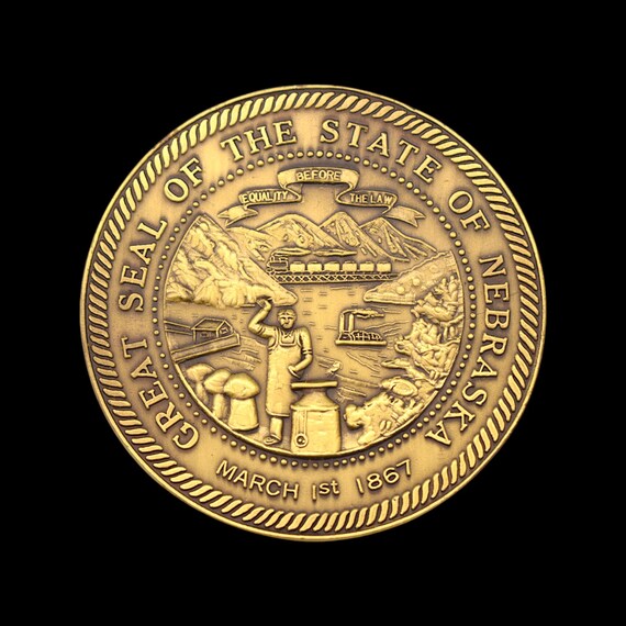 Nebraska State Seal Solid Brass 1980s Vintage Bel… - image 1