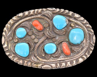 Signed - Angelita Cheama Zuni Vintage Turquoise Coral  display picture 2
