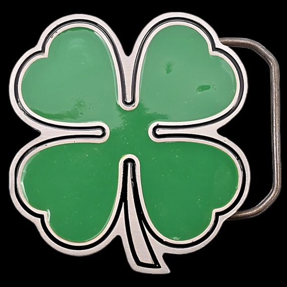 Lucky Four Leaf Green Clover Belt Buckle - image 1
