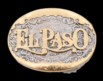 El Paso Texas Solid Brass Gold & Silver Plate Vintage Belt Buckle ~ Small