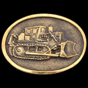 Bulldozer Solid Brass 1970s Vintage Belt Buckle by BTS