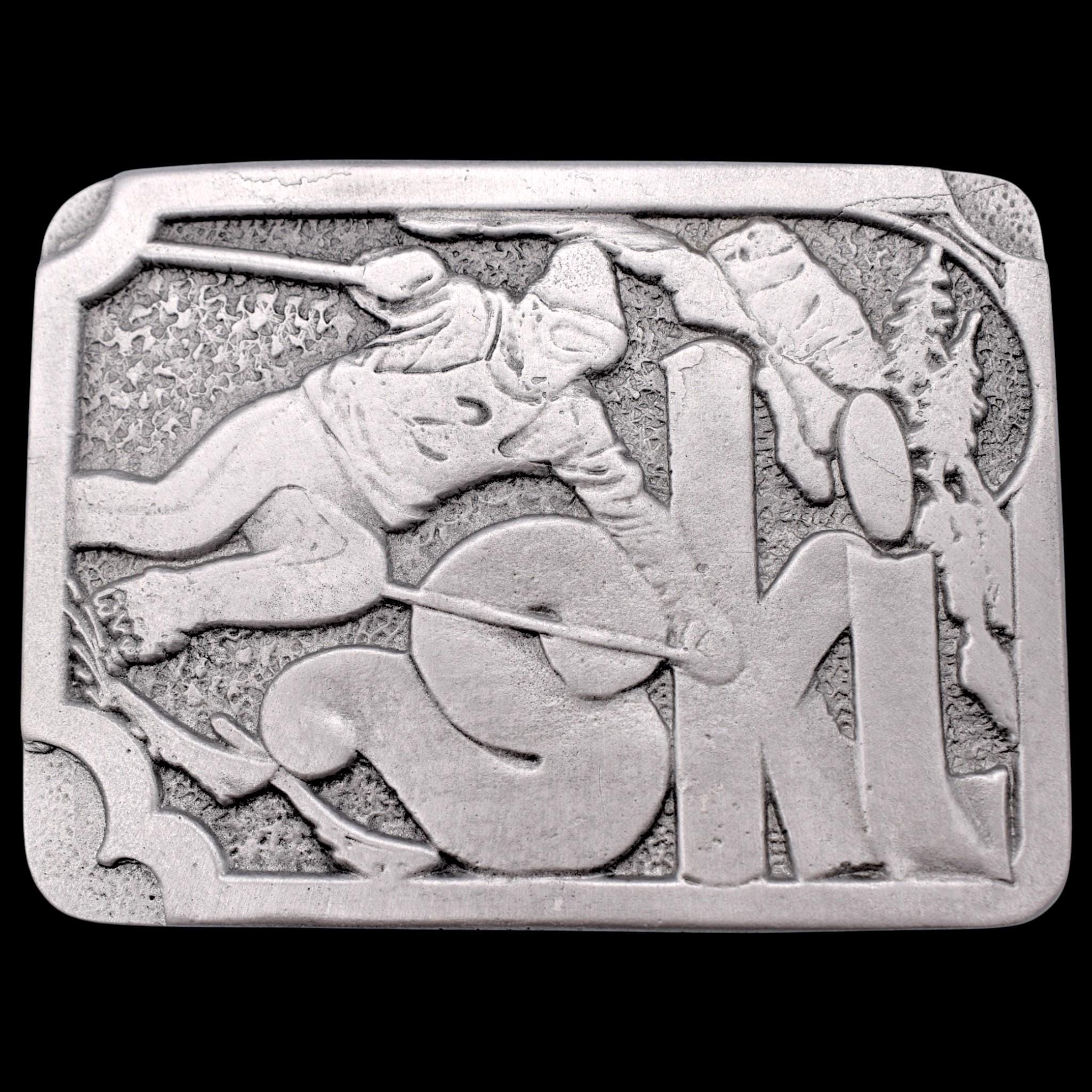 1978 women skier heavy brass buckle, USA made Brass Ski Buckle - Etsy main image 4