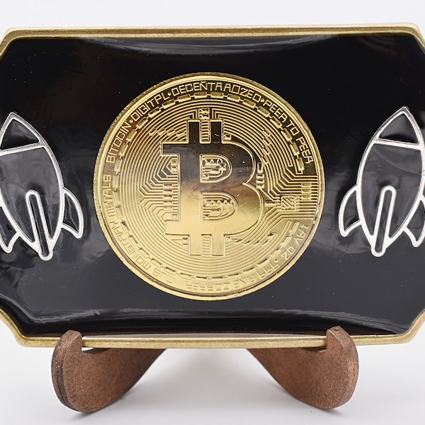 Bitcoin To The MOON! Diamond Hands Cryptocurrency Trader Investor Digital Blockchain Technology Solid Brass Handmade Belt Buckle