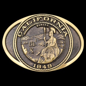 California State Seal Solid Brass Vintage Belt Buckle