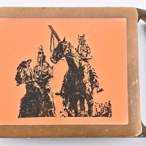 Masterworks Solid Brass Native Americans Horseback Scene Vintage Belt Buckle