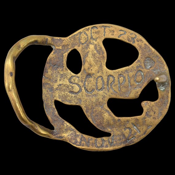 1970s Scorpio Horoscope Script Solid Brass Vintag… - image 2