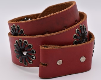 Genuine Leather Belt Size 34 ~ Red Leather Laces Floral Design Western Boho Joed by Urbina