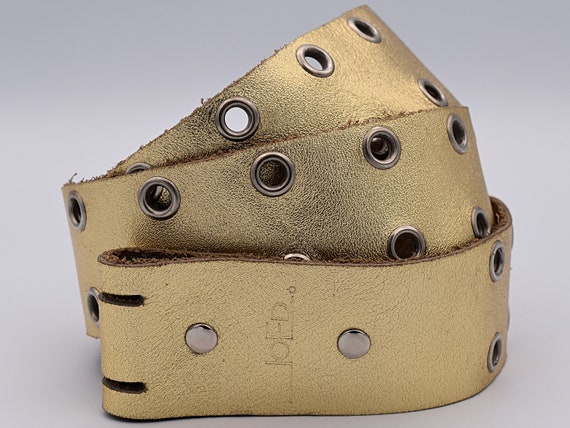 Vintage Genuine Leather Belt Size 28-30 ~ Gold Sparkle  display picture 1