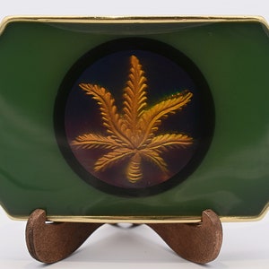 Hologram Pot Leaf Marijuana Solid Brass & Casting Resin Handmade Belt Buckle