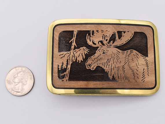 Solid Brass Moose Olive Tree Wood Trinity Buckle … - image 3