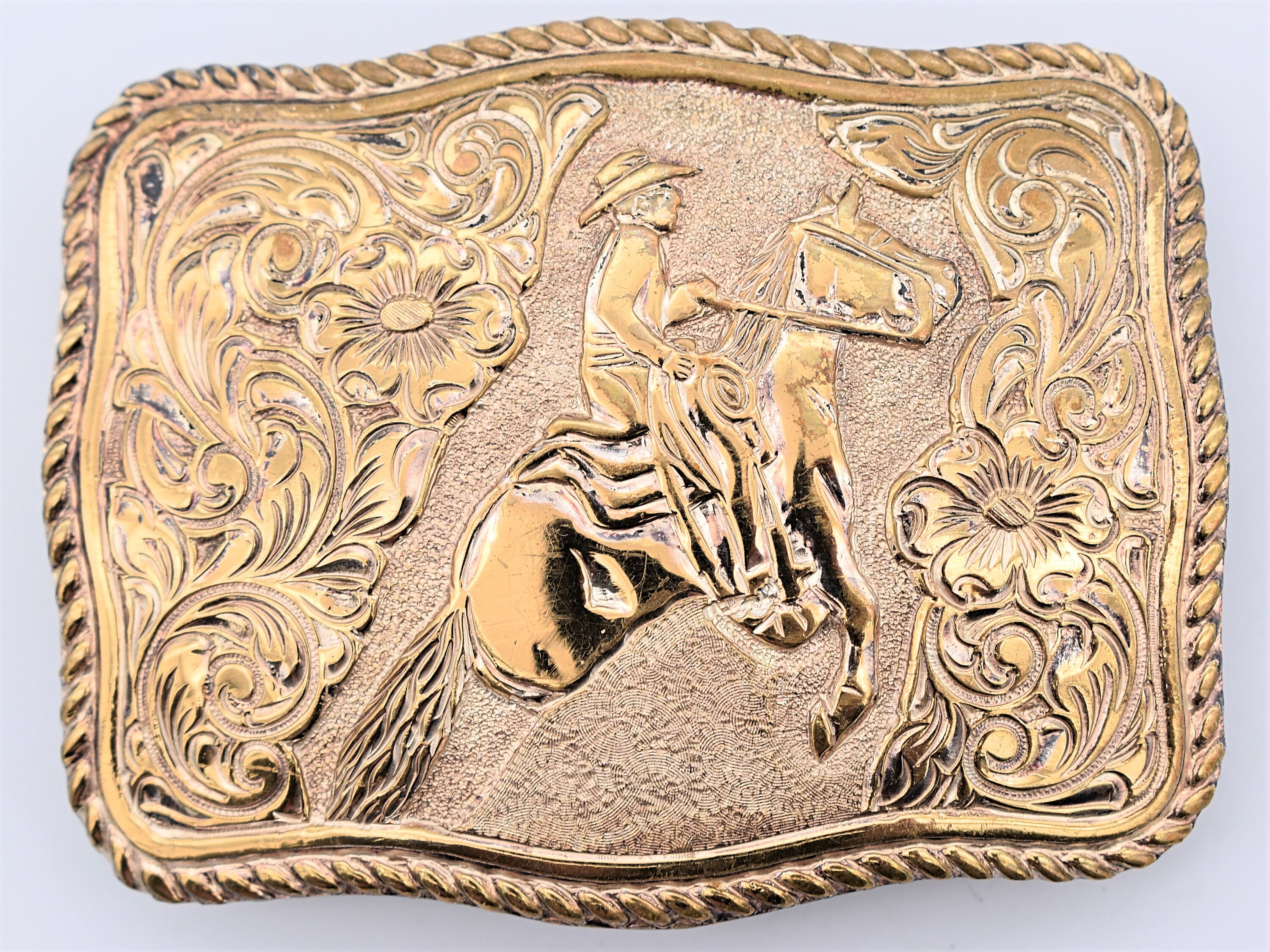 M & F Western Products Crumrine Western Belt Buckle Bull Rider Gold Silver 3807241 - Eli's Western Wear