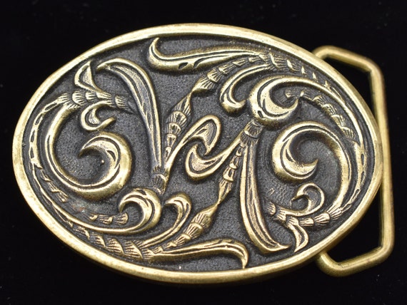 Solid Brass Western Floral Paisley Swirl 1970s Vin