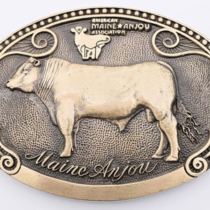Maine Anjou Cattle Breed Tony Lama Solid Brass Vintage Belt Buckle