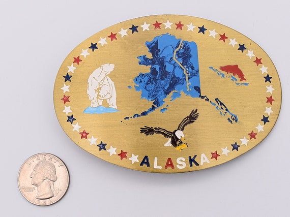 Alaska State Map TAPS Eagle Polar Bear Salmon Pai… - image 3