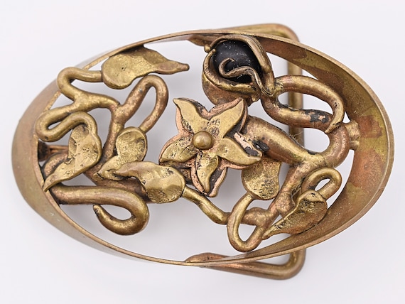 Solid Brass Flower Leaf Vines Abstract Minimalist… - image 1