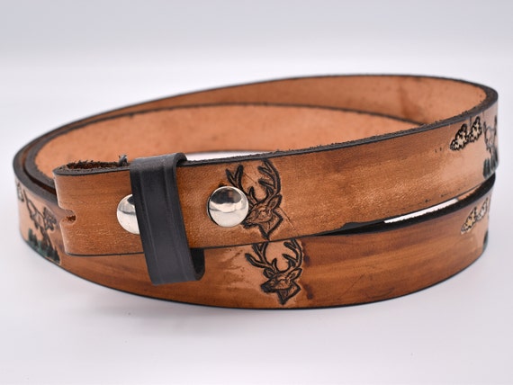 Vintage Genuine Leather Handmade Deer Buck Belt ~… - image 1