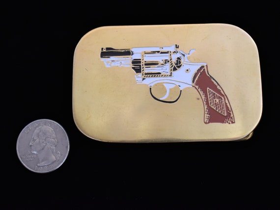 Snubnose Revolver Solid Brass Vintage Belt Buckle - image 3