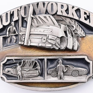 Auto Worker Mechanic Body Technician 1980s Vintage Belt Buckle