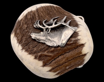 Vintage Carved Elk Antler Bone Rainbow Trout,  Belt Buckle Belt Buckle Elk Antler Burr - Caribou ... Hand Made and  main image 4