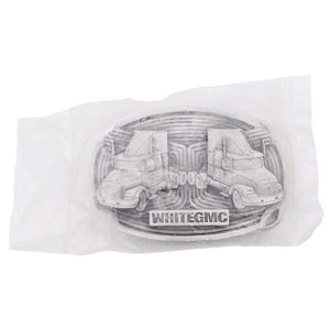 White GMC Semi Truck Aero ES Extended Sleeper Longhaul Trucker Tonkin Volvo GM Vintage Belt Buckle